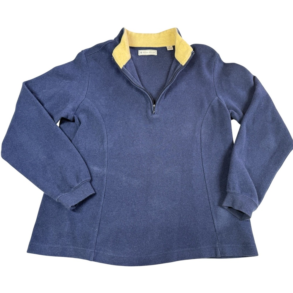 Peter Millar 1/4 Zip Pullover Sweater Women Sz M Blue‎ Cotton Cozy Warm Preppy